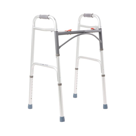 McKesson Aluminum Folding Walker, Dual Release, Adjustable Height 32" to 39", 350 lb Capacity - 146-10200-4-Case - LL Medico