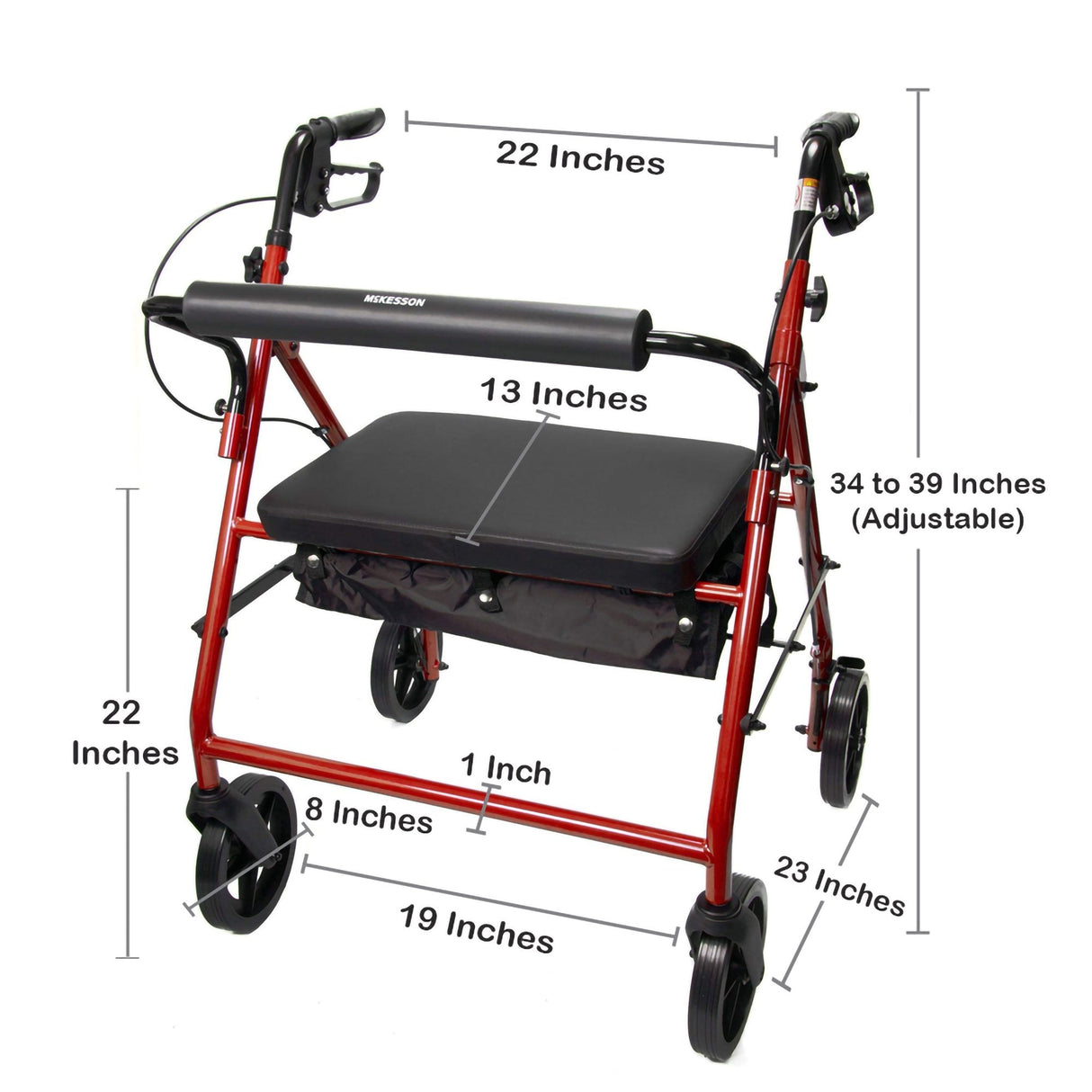 McKesson Bariatric 4 Wheel Folding Heavy Duty Steel Rollator - 146-10216BL-1 - LL Medico