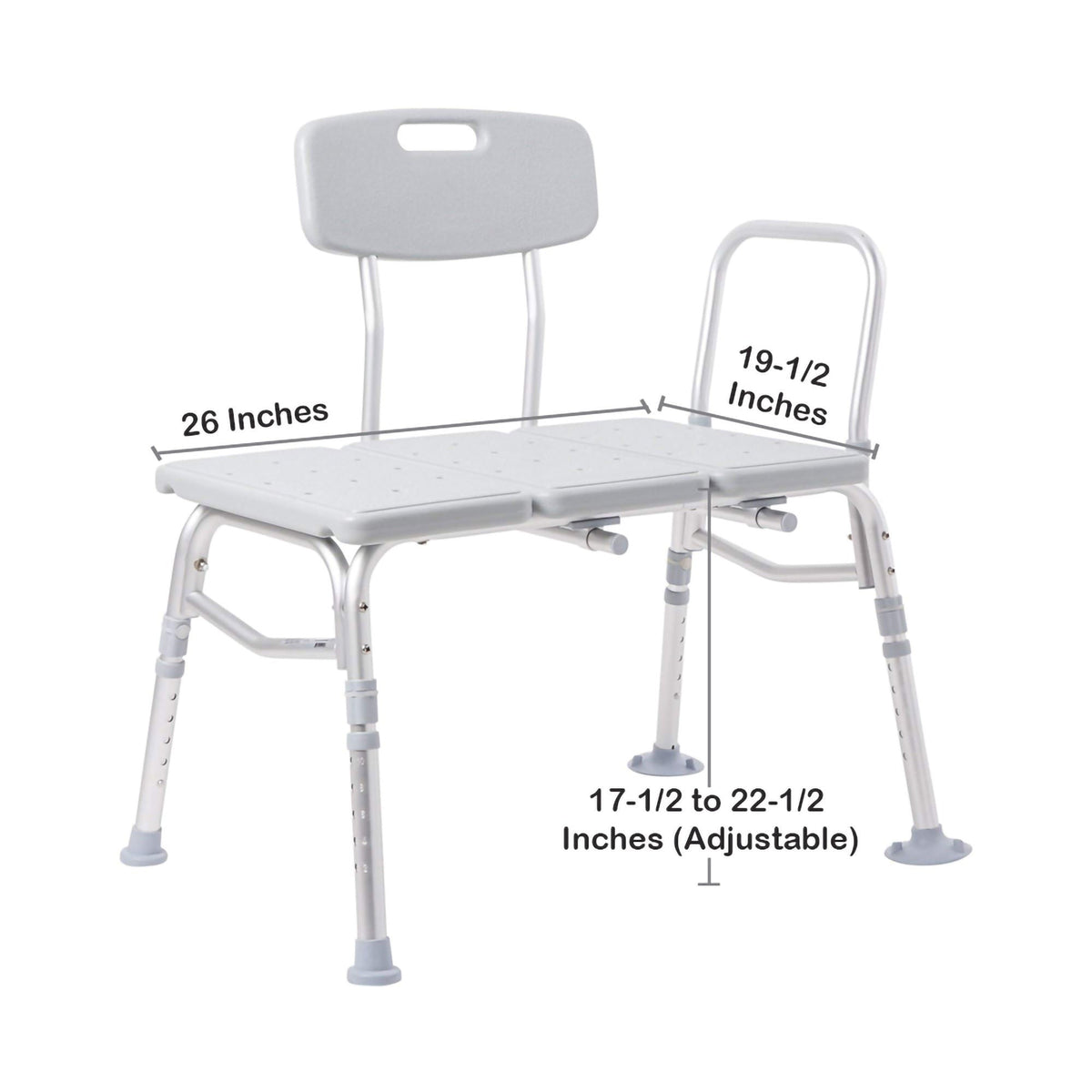 McKesson Bath Transfer Bench with Removable Arm Rail, 17.5" to 22.5" Seat Height, 400 lb Capacity - 146-RTL12031KDR-Single - LL Medico