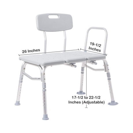 McKesson Bath Transfer Bench with Removable Arm Rail, 17.5" to 22.5" Seat Height, 400 lb Capacity - 146-RTL12031KDR-Single - LL Medico
