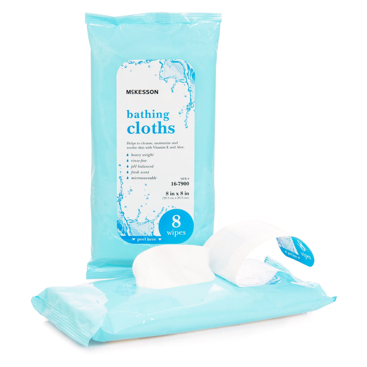 McKesson Bathing Cloths, Scented Rinse-Free Wipes, 8" x 8" - 16-7900-Pack - LL Medico