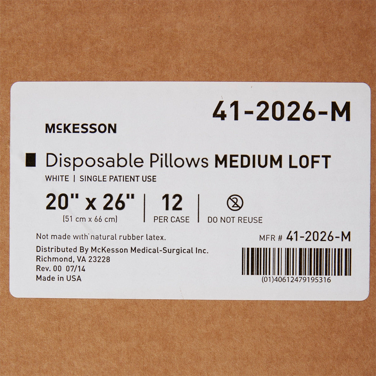 McKesson Bed Pillow, White, 20" x 26" - 41-2026-M-Single - LL Medico