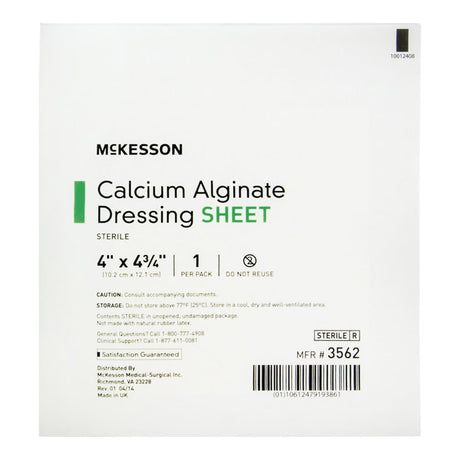 McKesson Calcium Alginate Dressing Sheet, Sterile, 4 x 4¾ Inch - MCK3562-Single - LL Medico