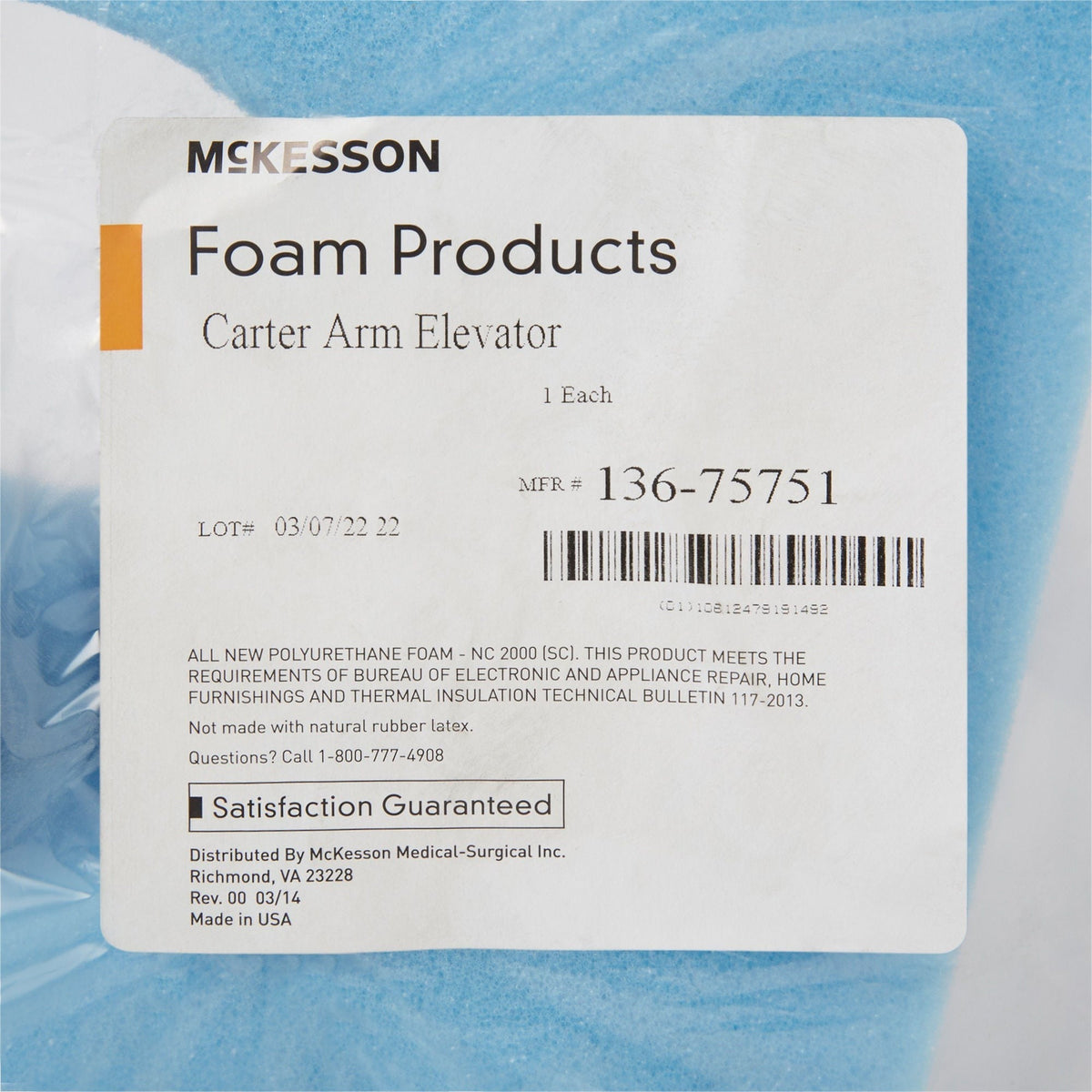 McKesson Carter Arm Elevator, Foam, 12" x 9" x 16" - 136-75751-Single - LL Medico