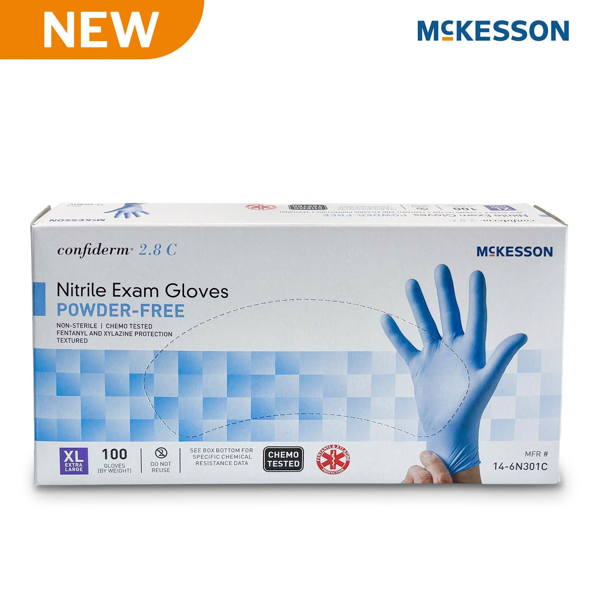 McKesson Confiderm 2.8C Nitrile Exam Gloves, Extra Large, Ocean Blue - 14-6N301C-Box - LL Medico