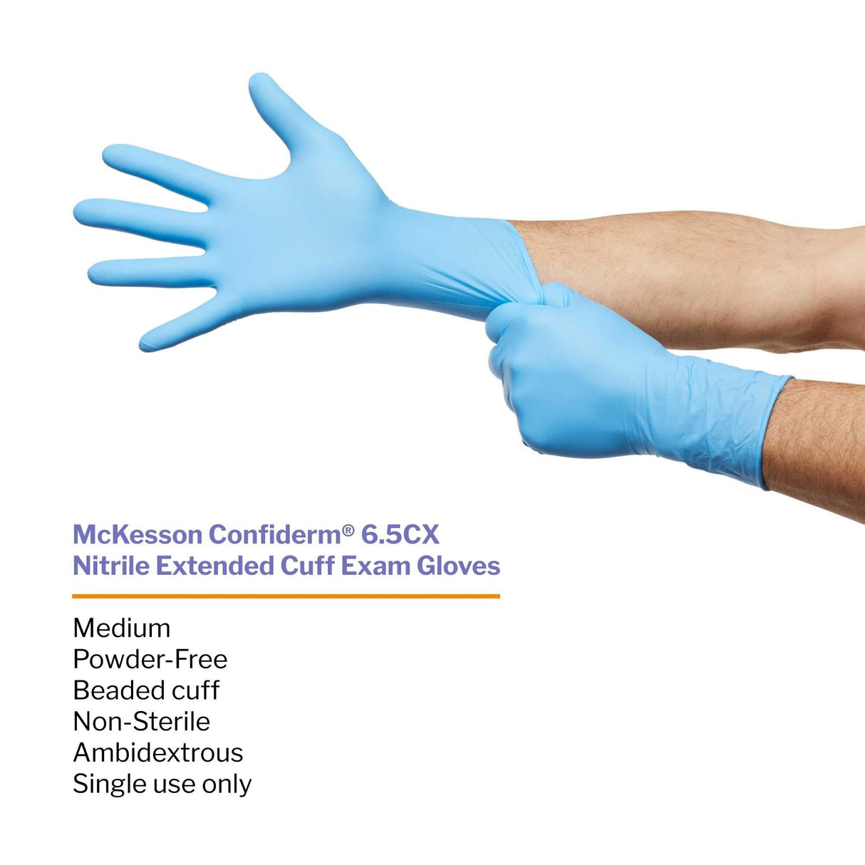 McKesson Confiderm 6.5 CX Nitrile Exam Gloves, Powder-Free, Blue - 14-674C-Box - LL Medico