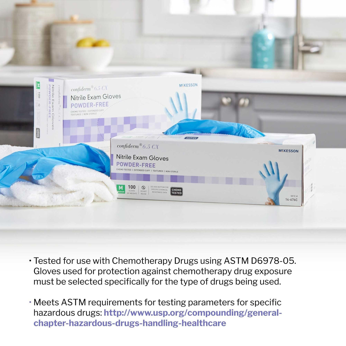 McKesson Confiderm 6.5 CX Nitrile Exam Gloves, Powder-Free, Blue - 14-674C-Box - LL Medico