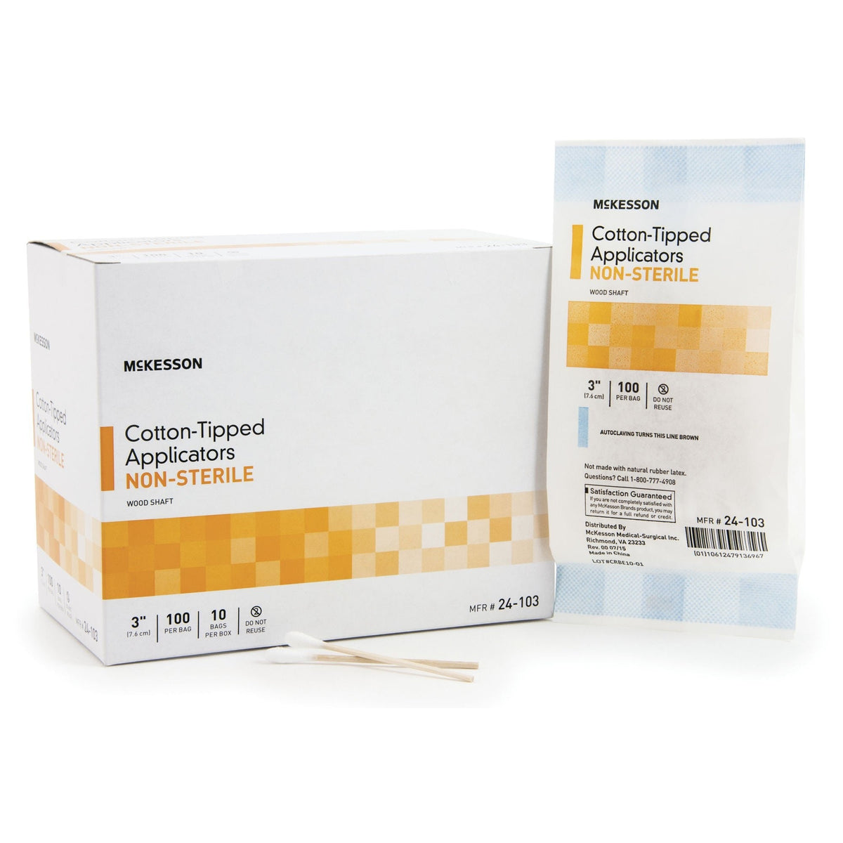 McKesson Cotton-Tipped Applicators Non-Sterile Wood Shaft, 3 In - 24-103-Box - LL Medico