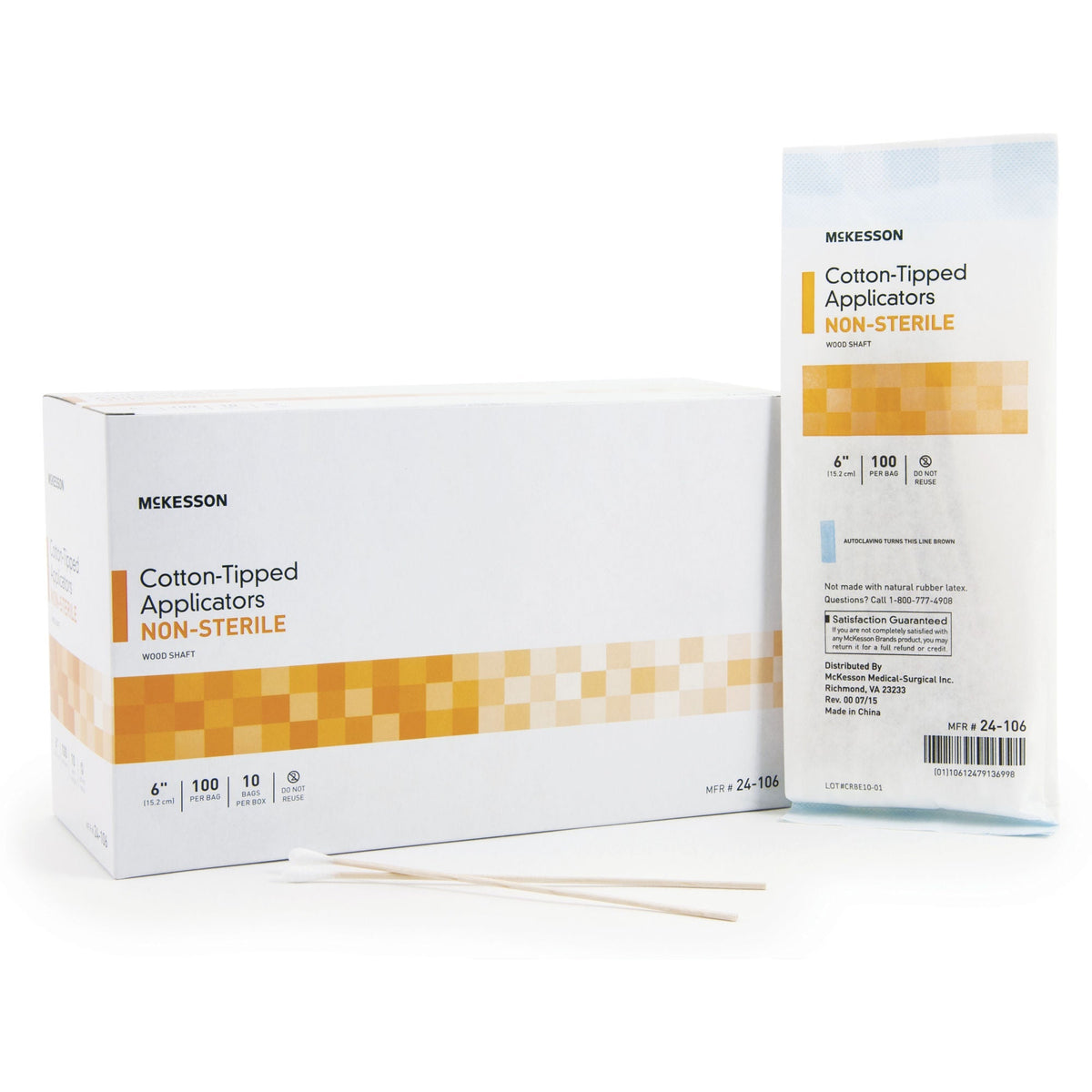 McKesson Cotton-Tipped Applicators Non-Sterile Wood Shaft, 6" - 24-106-Box - LL Medico