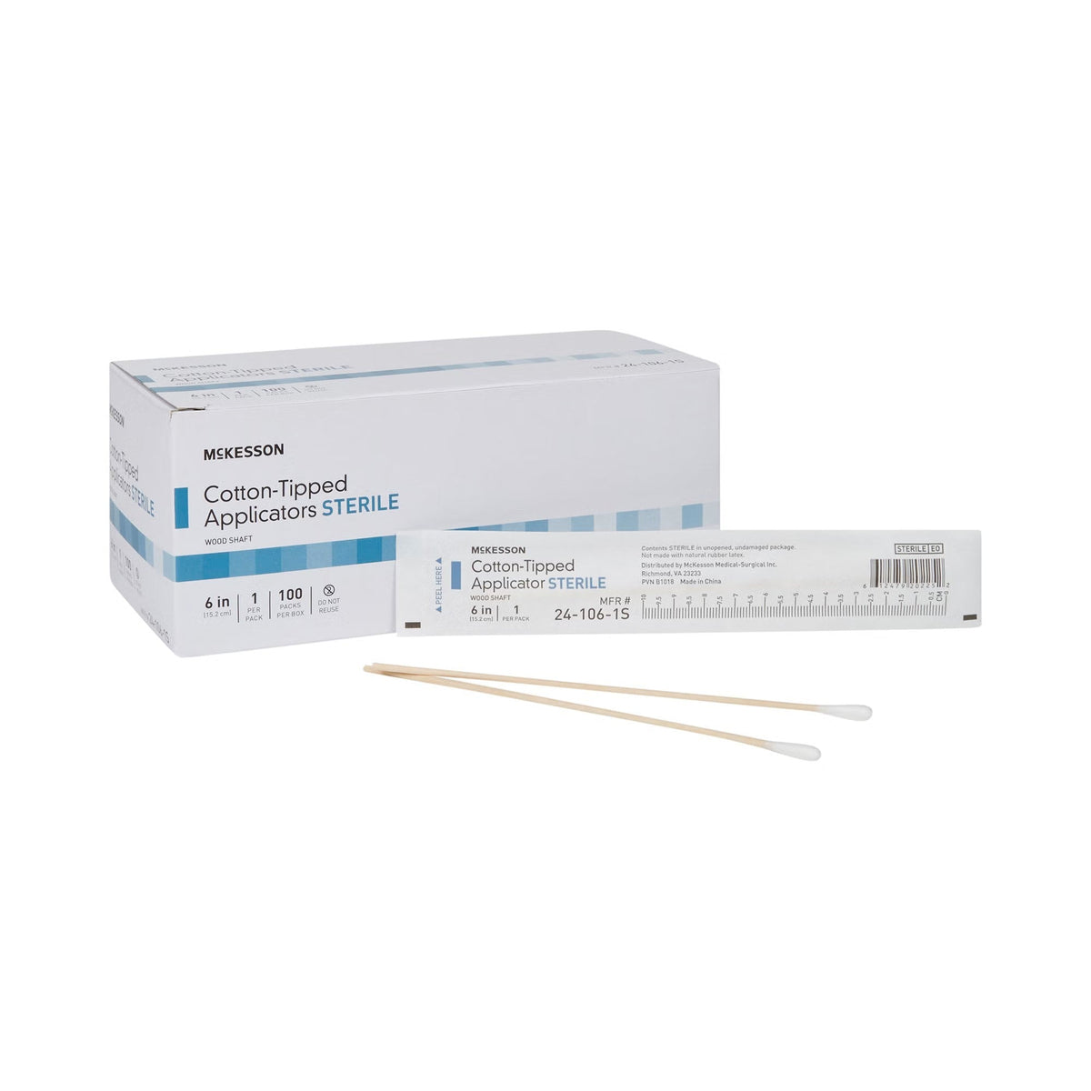 McKesson Cotton-Tipped Applicators Sterile, Wood Shaft, 6 In - 24-106-1S-Pack - LL Medico
