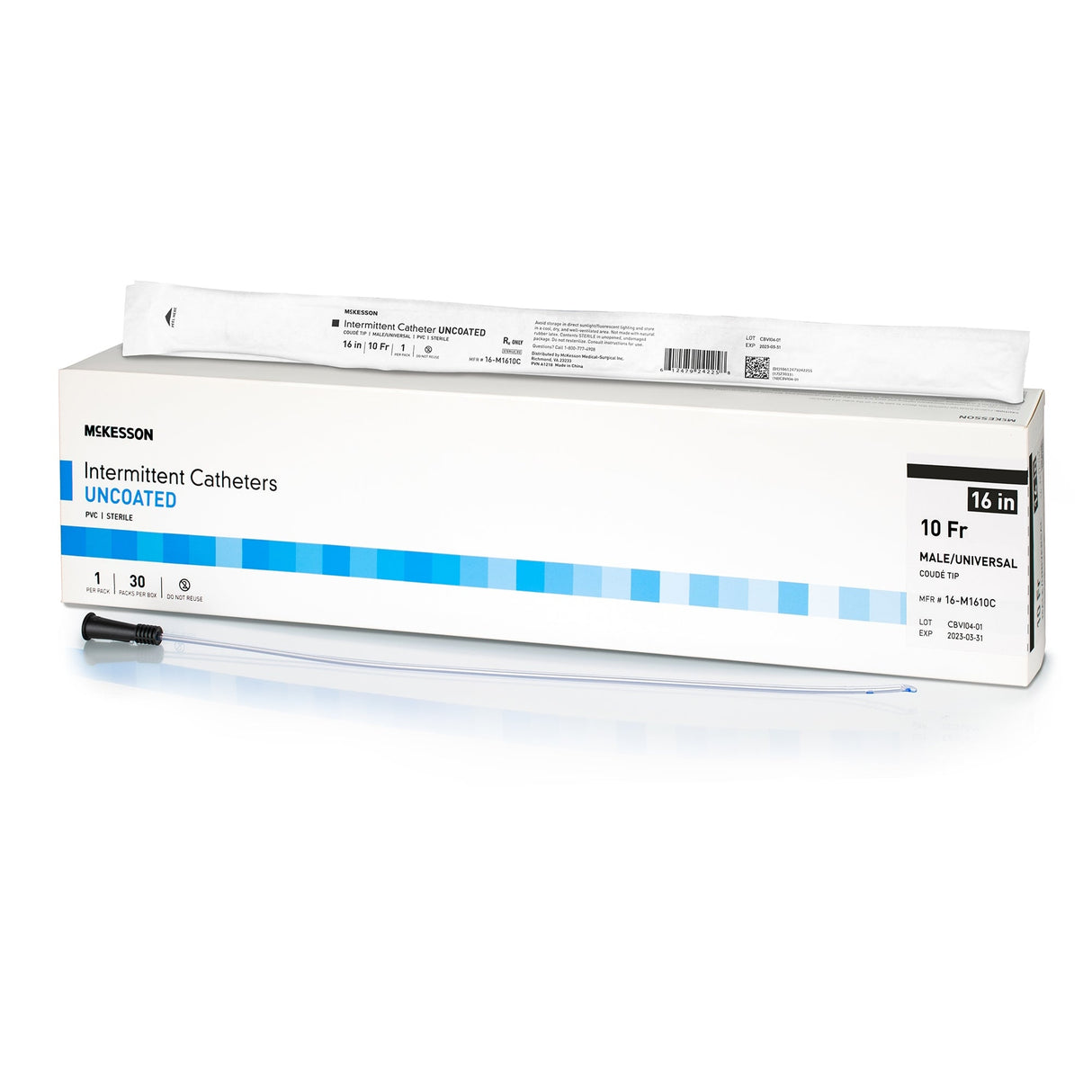 McKesson Coude Tip PVC Urethral Catheter, Male/Universal - 16-M1610C-Box - LL Medico