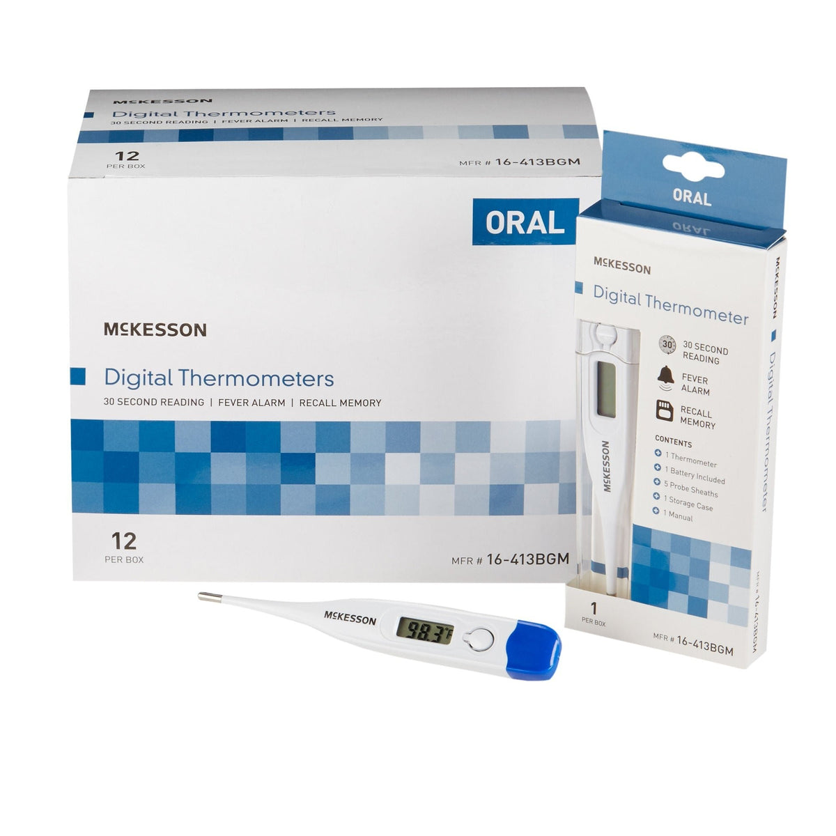 McKesson Digital Oral Thermometer, Stick, Includes 5 Probe Covers - 16-413BGM-Single - LL Medico