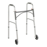 McKesson Dual Release Folding Walker with Wheels, Adjustable Height, 350 lb Capacity, 32-39 - 146-10244-4-Single - LL Medico