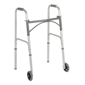McKesson Dual Release Folding Walker with Wheels, Adjustable Height, 350 lb Capacity, 32-39 - 146-10244-4-Single - LL Medico