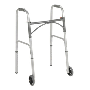 McKesson Dual Release Folding Walker with Wheels, Adjustable Height, 350 lb Capacity, 32-39 - 146-10244-4-Single - LL Medico