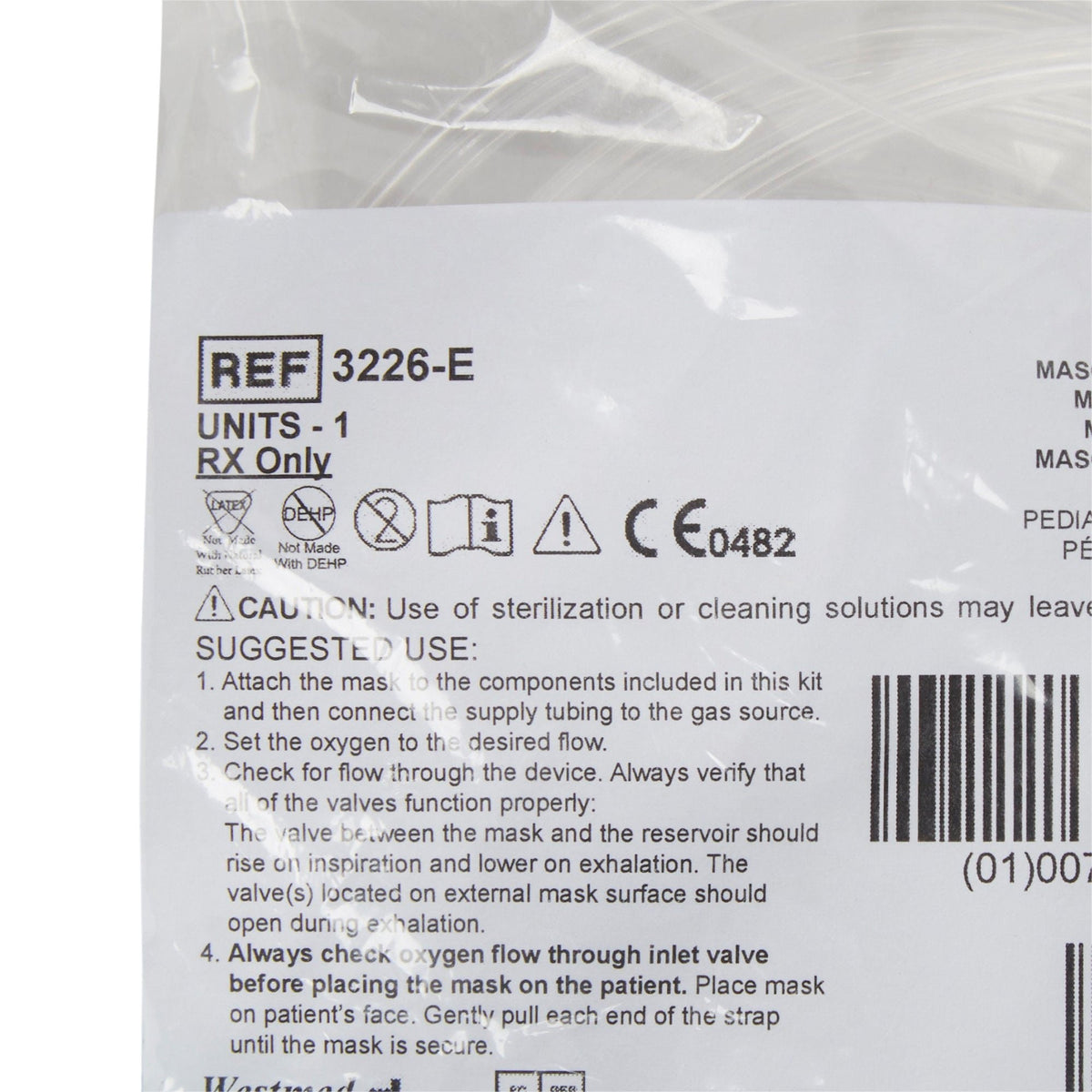 McKesson Elongated NonRebreather Oxygen Mask, Pediatric, 7' Tubing - 3226E-Single - LL Medico