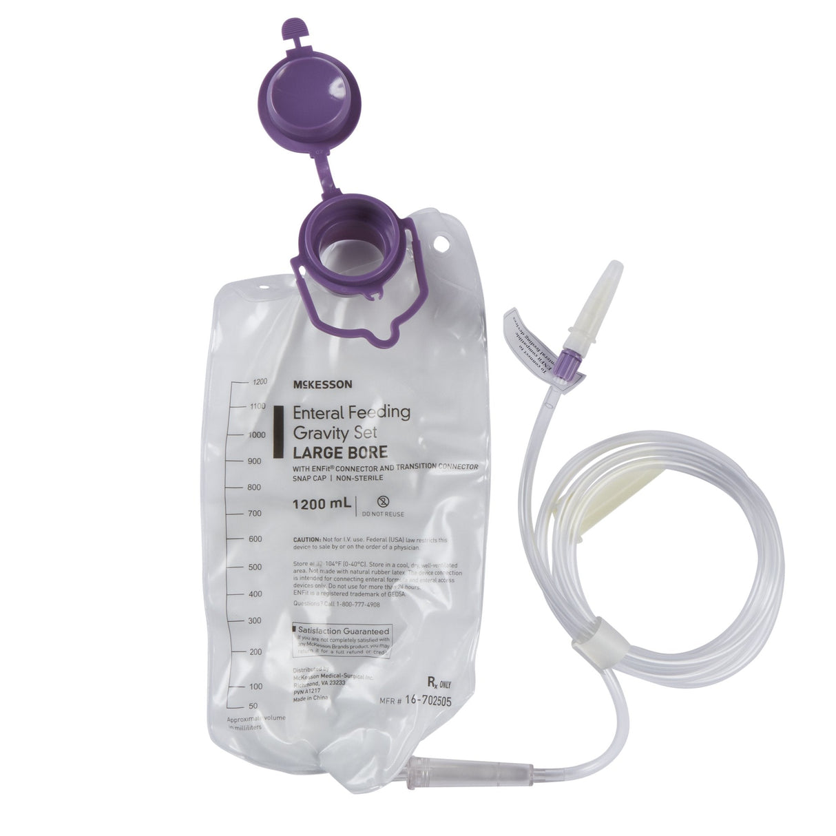 McKesson Enteral Gravity Feeding Bag Set with ENFit Connector, Large Bore - 16-702505-Single - LL Medico