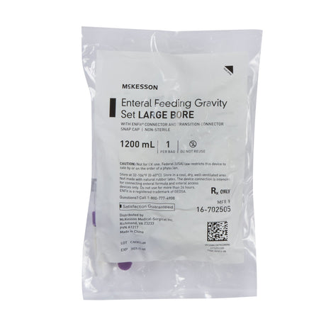 McKesson Enteral Gravity Feeding Bag Set with ENFit Connector, Large Bore - 16-702505-Single - LL Medico