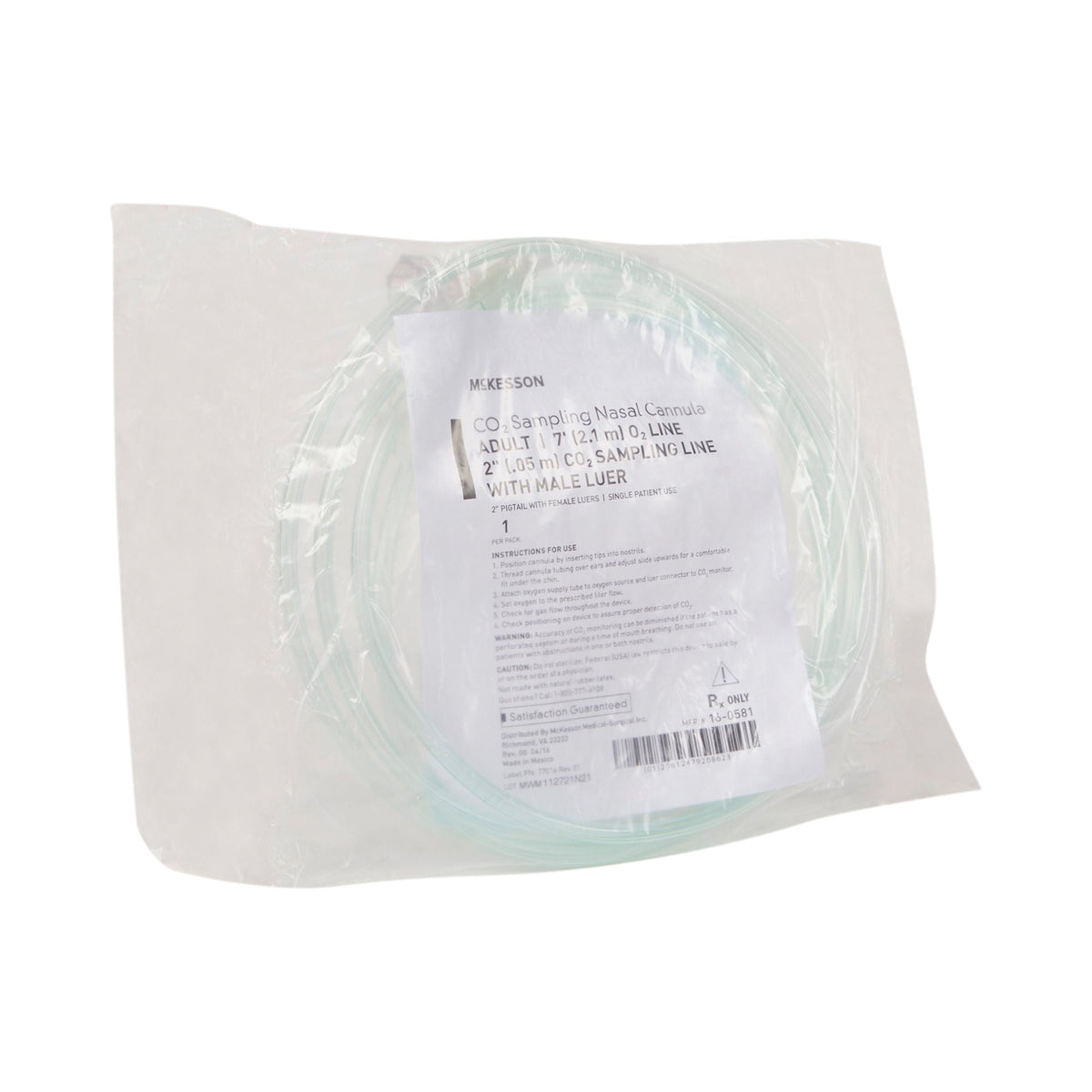 McKesson ETCO2 Nasal Cannula with Oxygen Delivery, Adult, Curved Prongs, 7' Tubing - 16-0581-Single - LL Medico