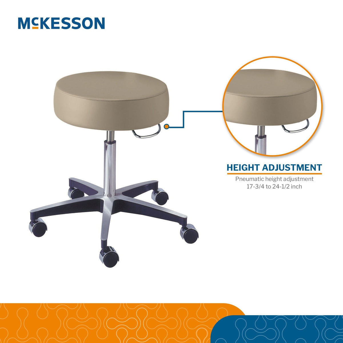 McKesson Exam Stool, Backless, Pneumatic Height Adjustment, Clamshell, 5 Casters - 81-11001PR57-Single - LL Medico