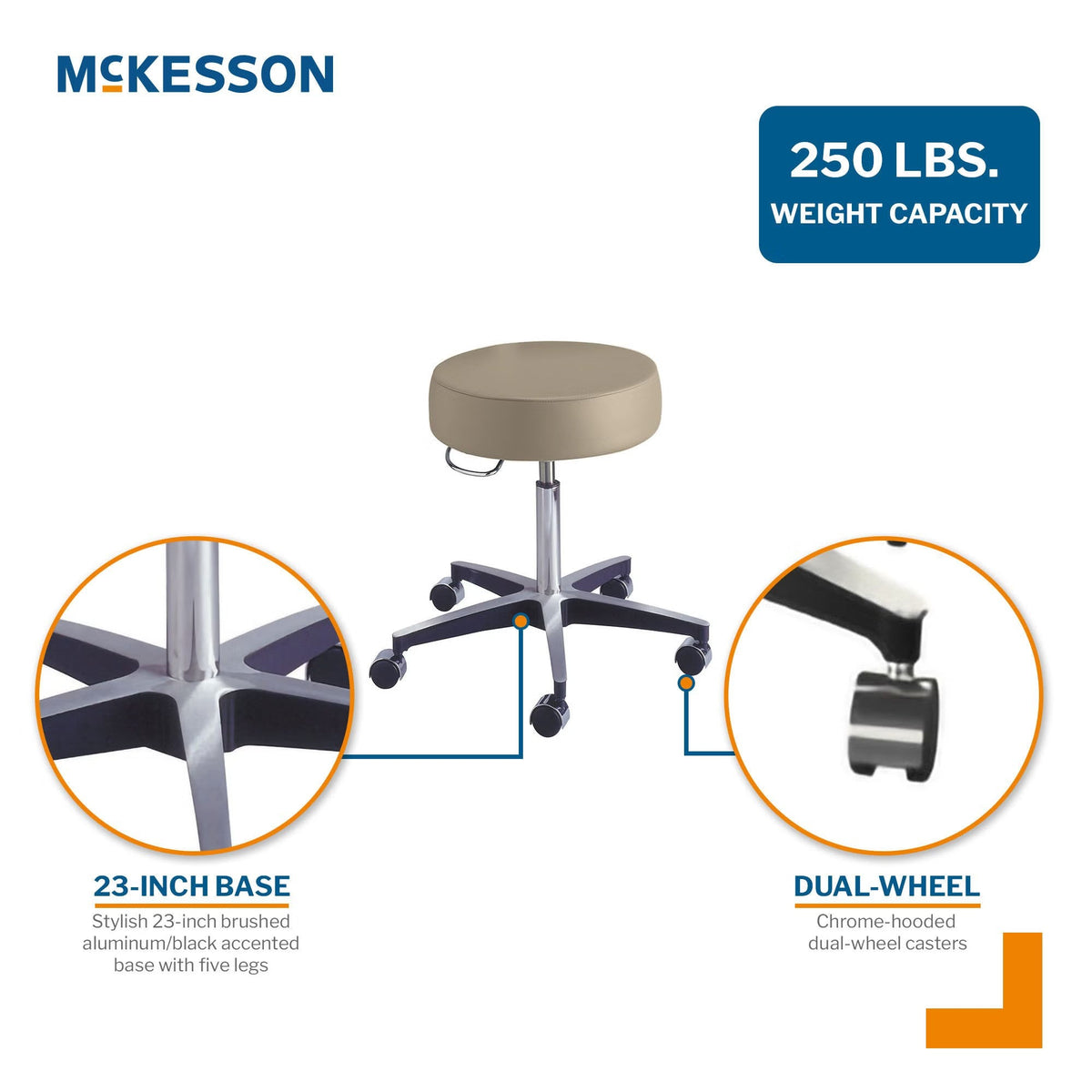 McKesson Exam Stool, Backless, Pneumatic Height Adjustment, Clamshell, 5 Casters - 81-11001PR57-Single - LL Medico