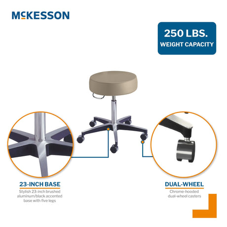 McKesson Exam Stool, Backless, Pneumatic Height Adjustment, Clamshell, 5 Casters - 81-11001PR57-Single - LL Medico