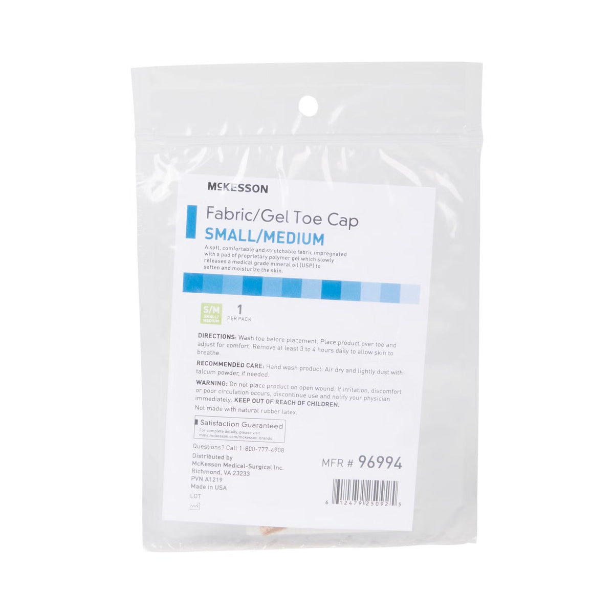 McKesson Fabric/Gel Toe Cap, Small/Medium - 96994-Single - LL Medico