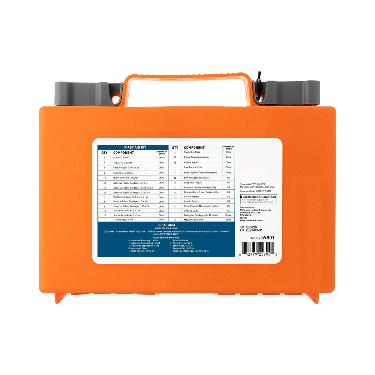 McKesson First Aid Kit, 50 Person, 260 Pieces, Plastic Case - 59801-Single - LL Medico