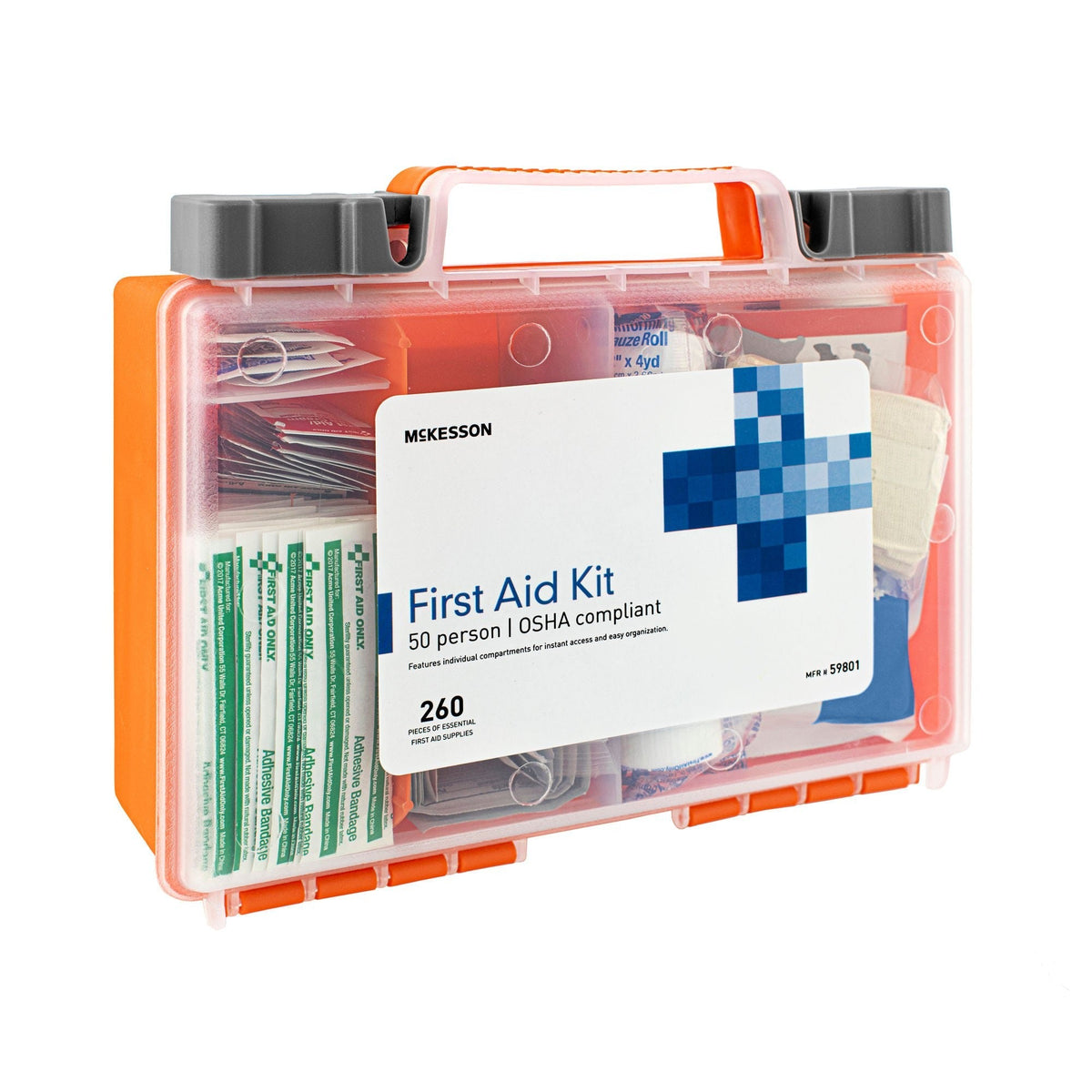 McKesson First Aid Kit, 50 Person, 260 Pieces, Plastic Case - 59801-Single - LL Medico