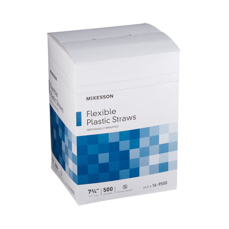McKesson Flexible Drinking Straw, 7.75" Length, White, Plastic, Individually Wrapped - 16-9550-Single - LL Medico