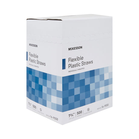 McKesson Flexible Drinking Straw, 7.75" Length, White, Plastic, Individually Wrapped - 16-9550-Single - LL Medico