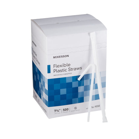 McKesson Flexible Drinking Straw, 7.75" Length, White, Plastic, Individually Wrapped - 16-9550-Single - LL Medico