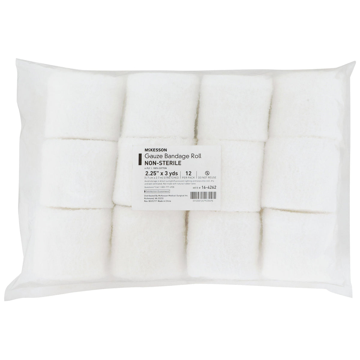 McKesson Fluff Gauze Bandage Roll, Non-Sterile, 6-Ply, 2 1/2" x 3 Yard - 16-4262-Box - LL Medico