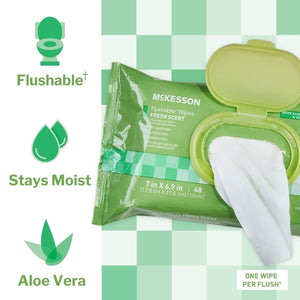 McKesson Flushable Wipes, Fresh Scent, 7" x 6.9" - FLF48-Pack - LL Medico