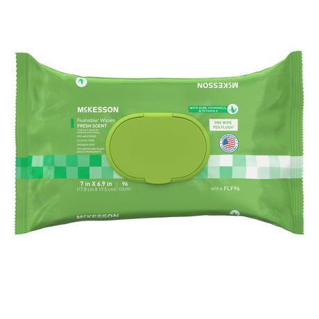 McKesson Flushable Wipes with Aloe, Chamomile & Vitamin E, Fresh Scent, 7" x 6.9", 96 Count - FLF96-Pack - LL Medico