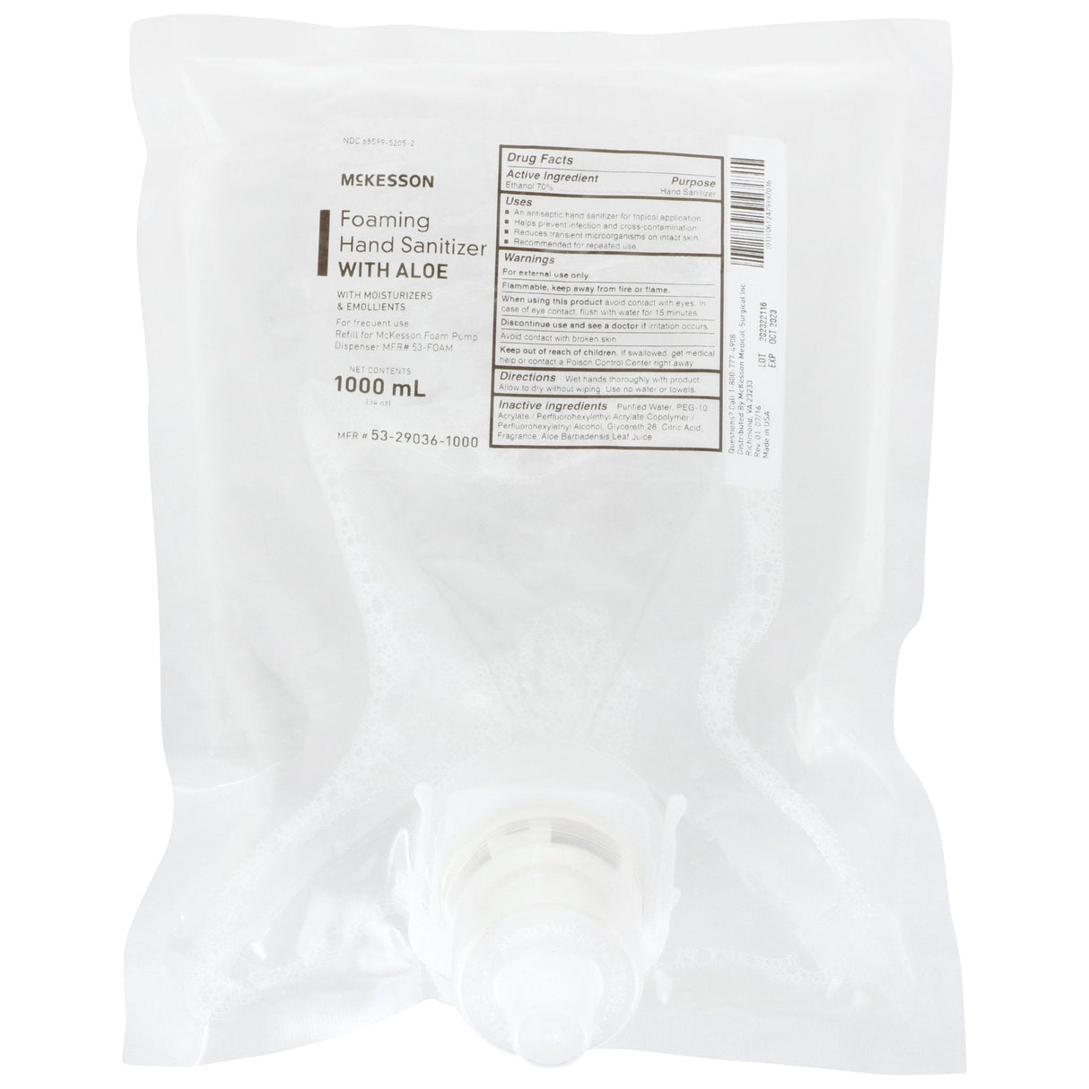 McKesson Foaming Hand Sanitizer with Aloe 1000 mL, Refill - 53-29036-1000-Single - LL Medico