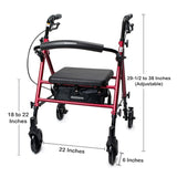 McKesson Four-Wheel Rollator, Adjustable Height, Folding Aluminum Frame, Red - 146-RTL10261RD-Single - LL Medico