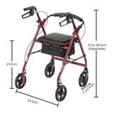 McKesson Four-Wheel Rollator, Red, Adjustable Height, Aluminum Frame - 146-R728RD-Case - LL Medico