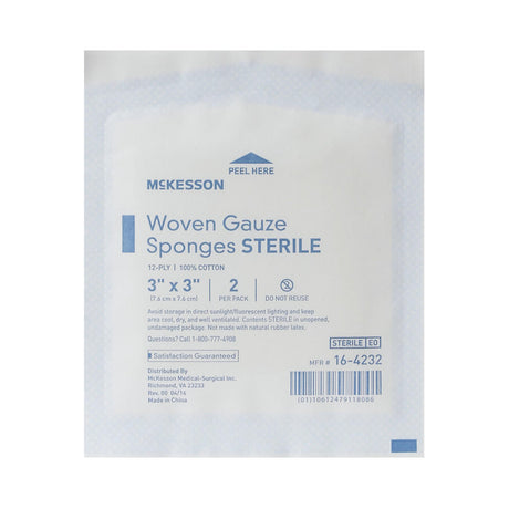 McKesson Gauze Sponge, 12 - Ply, 3x3 Inch Square, Sterile - 16-4232-Box - LL Medico