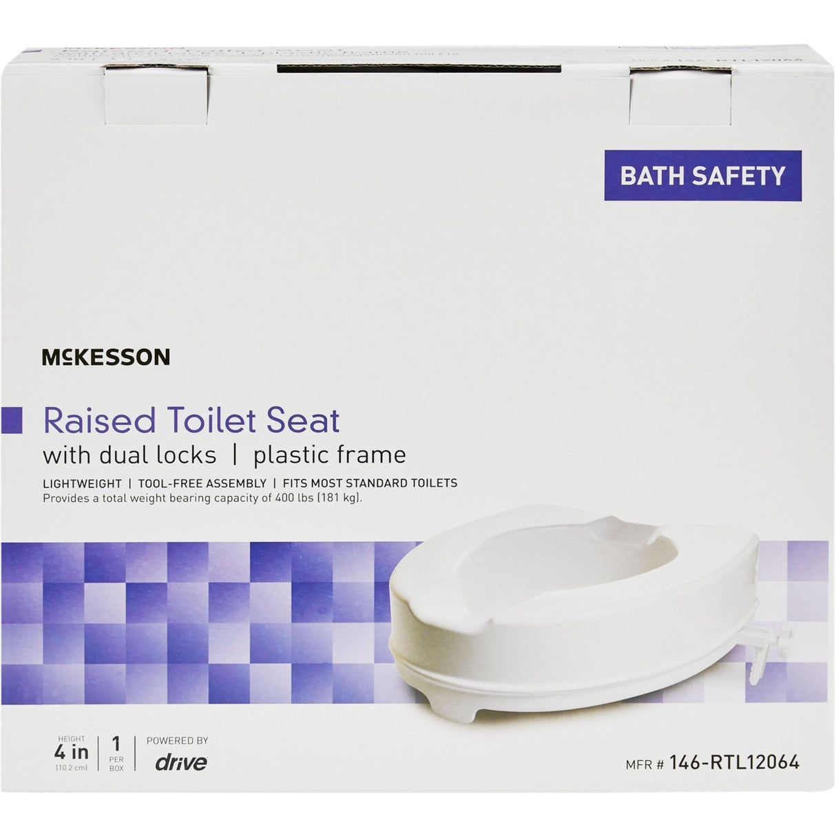 McKesson Heavy Duty Raised Toilet Seat, 400 lb Weight Capacity - 146-RTL12064 - LL Medico