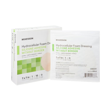 McKesson Hydrocellular Foam Dressing, Sterile, Silicone Adhesive, w/o Border, 7" x 7" - 4865-Single - LL Medico