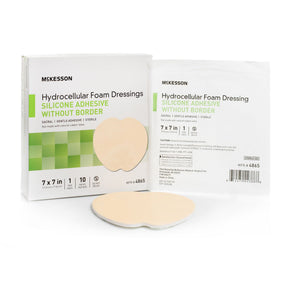 McKesson Hydrocellular Foam Dressing, Sterile, Silicone Adhesive, w/o Border, 7" x 7" - 4865-Single - LL Medico