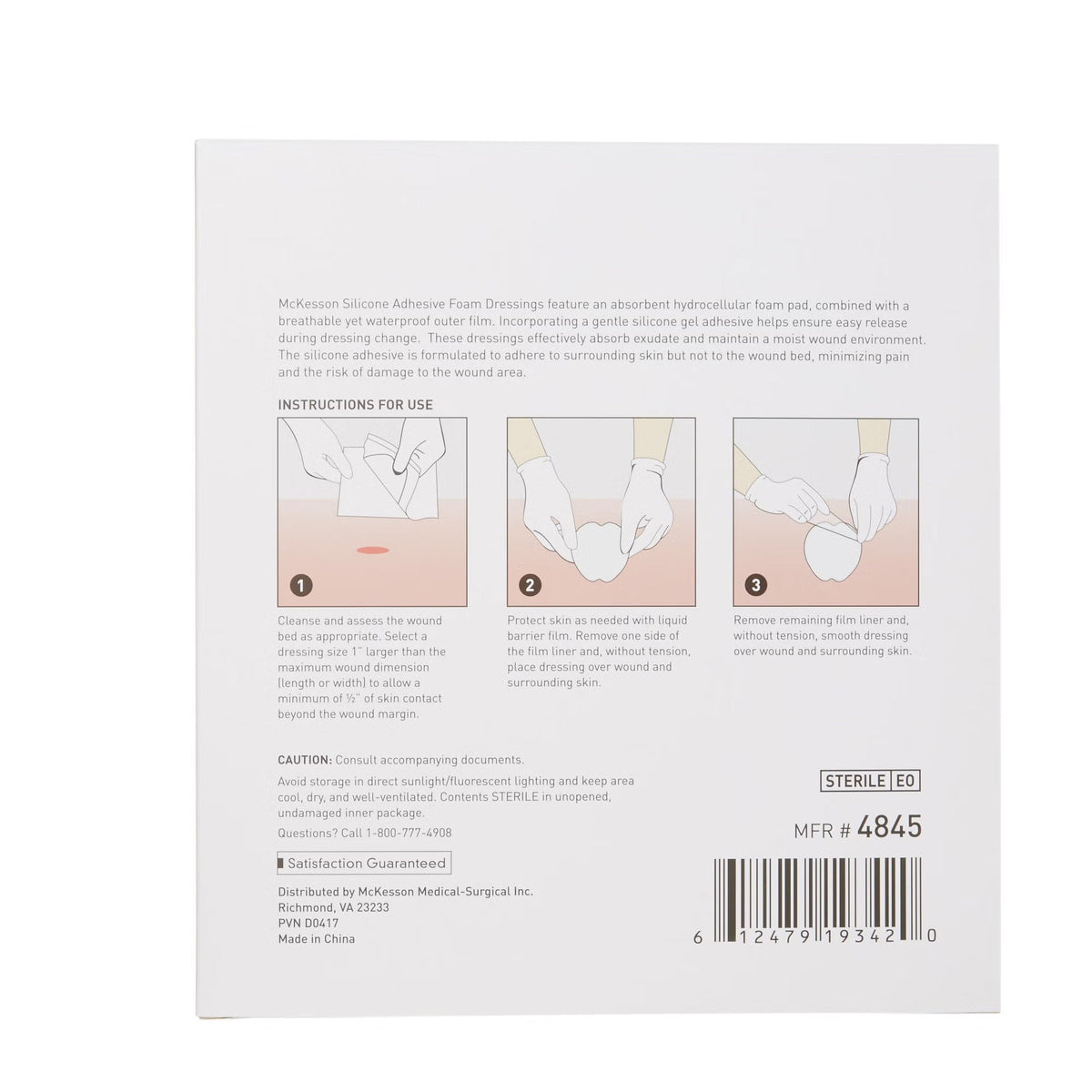 McKesson Hydrocellular Foam Dressing with Silicone Adhesive Border, Sacral, Sterile, 7" x 7" Dressing, 5" x 5" Pad - 4845-Single - LL Medico