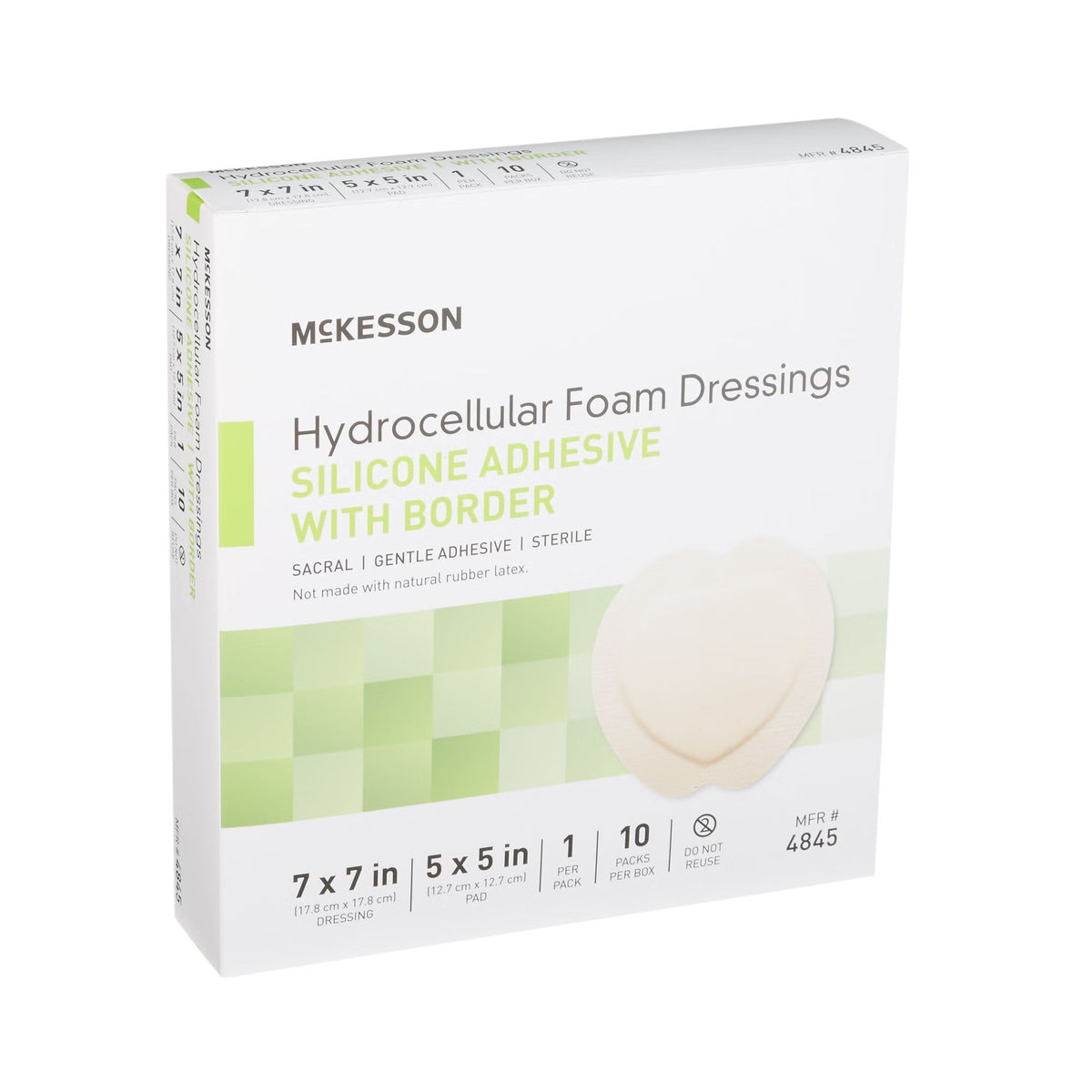 McKesson Hydrocellular Foam Dressing with Silicone Adhesive Border, Sacral, Sterile, 7" x 7" Dressing, 5" x 5" Pad - 4845-Single - LL Medico
