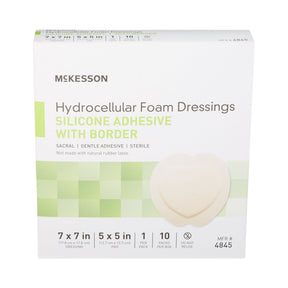 McKesson Hydrocellular Foam Dressing with Silicone Adhesive Border, Sacral, Sterile, 7" x 7" Dressing, 5" x 5" Pad - 4845-Single - LL Medico