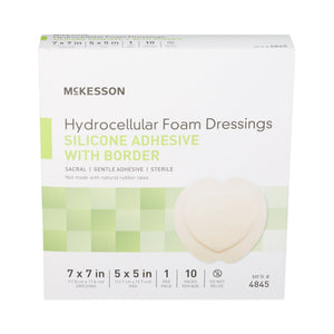 McKesson Hydrocellular Foam Dressing with Silicone Adhesive Border, Sacral, Sterile, 7" x 7" Dressing, 5" x 5" Pad - 4845-Single - LL Medico