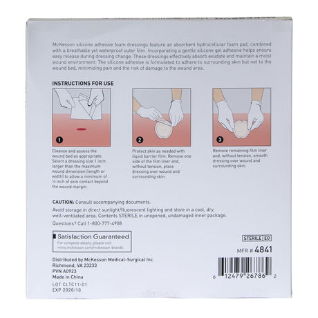 McKesson Hydrocellular Foam Dressing with Silicone Border, Sterile, Sacral, 9 x 9 In - 4841-Single - LL Medico