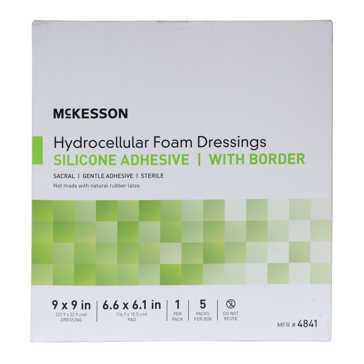 McKesson Hydrocellular Foam Dressing with Silicone Border, Sterile, Sacral, 9 x 9 In - 4841-Single - LL Medico