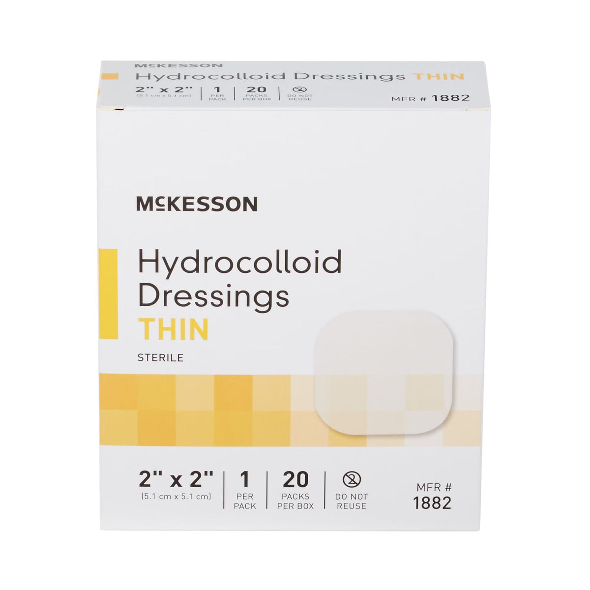 McKesson Hydrocolloid Dressing Thin, Sterile, 2" x 2" - 1882-Single - LL Medico