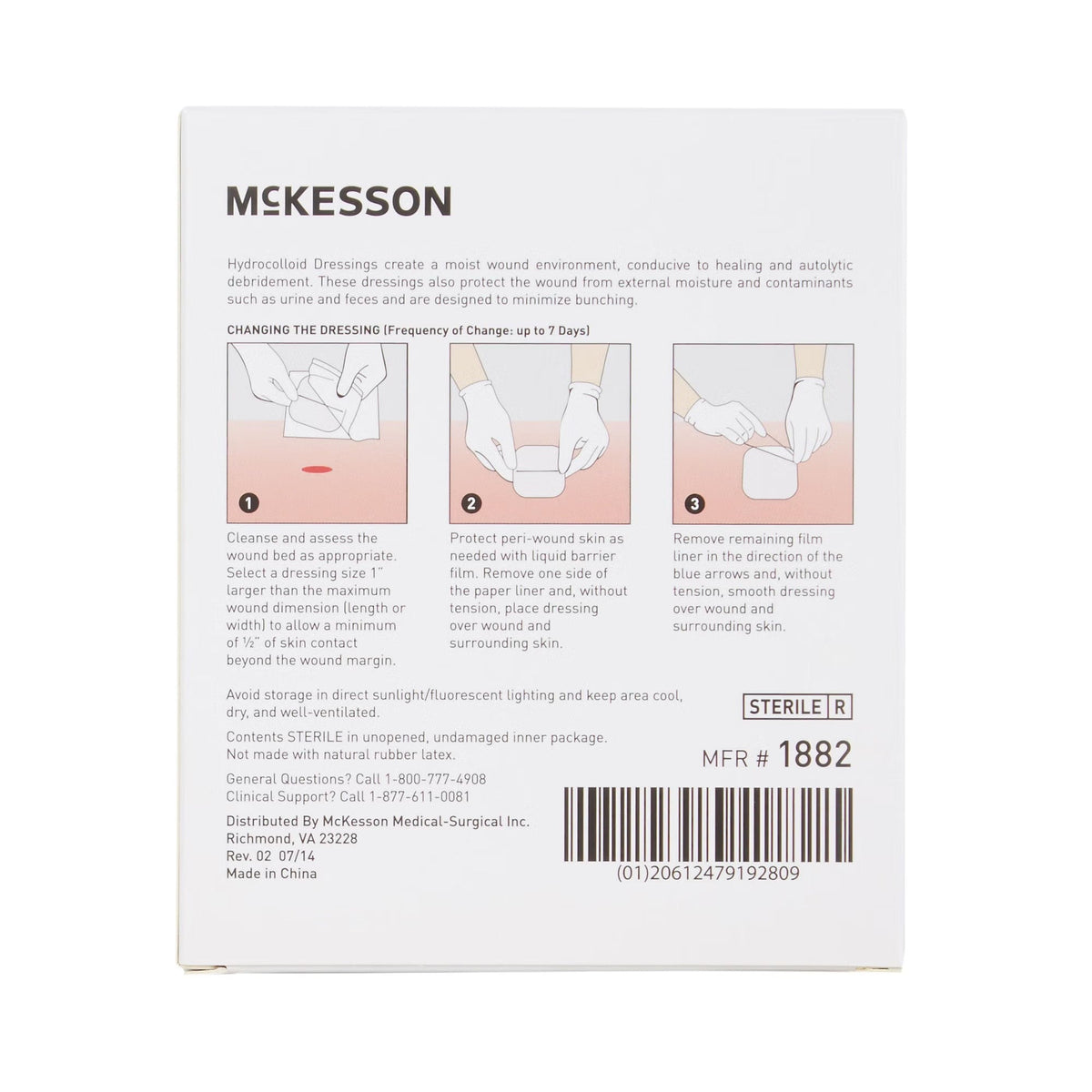 McKesson Hydrocolloid Dressing Thin, Sterile, 2" x 2" - 1882-Single - LL Medico